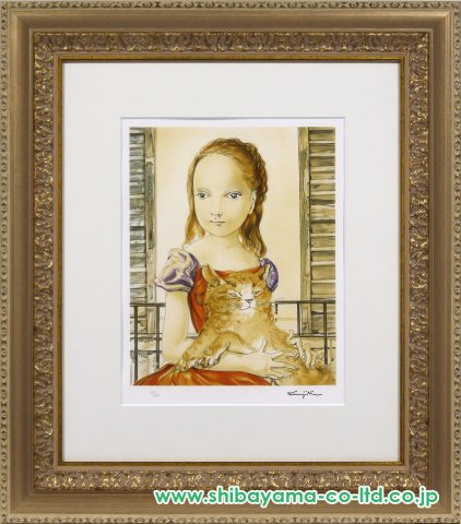 藤田嗣治「窓の前の少女と猫」リトグラフ :: 絵画買取・販売 - シバヤマ