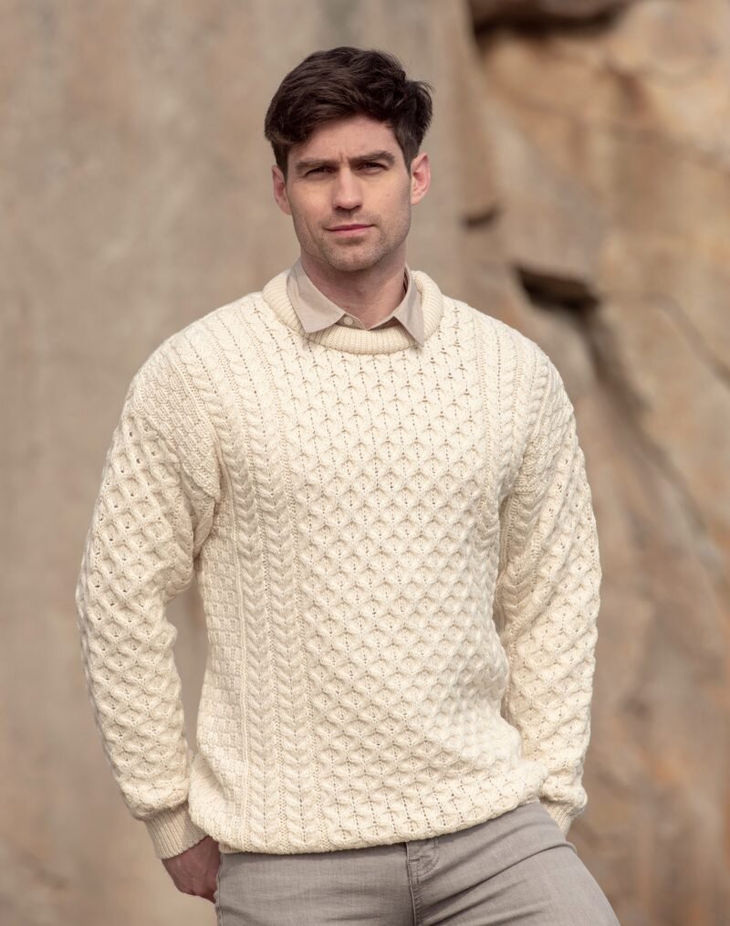 The Irish Boutique-Crew Neck Aran Sweater - Natural