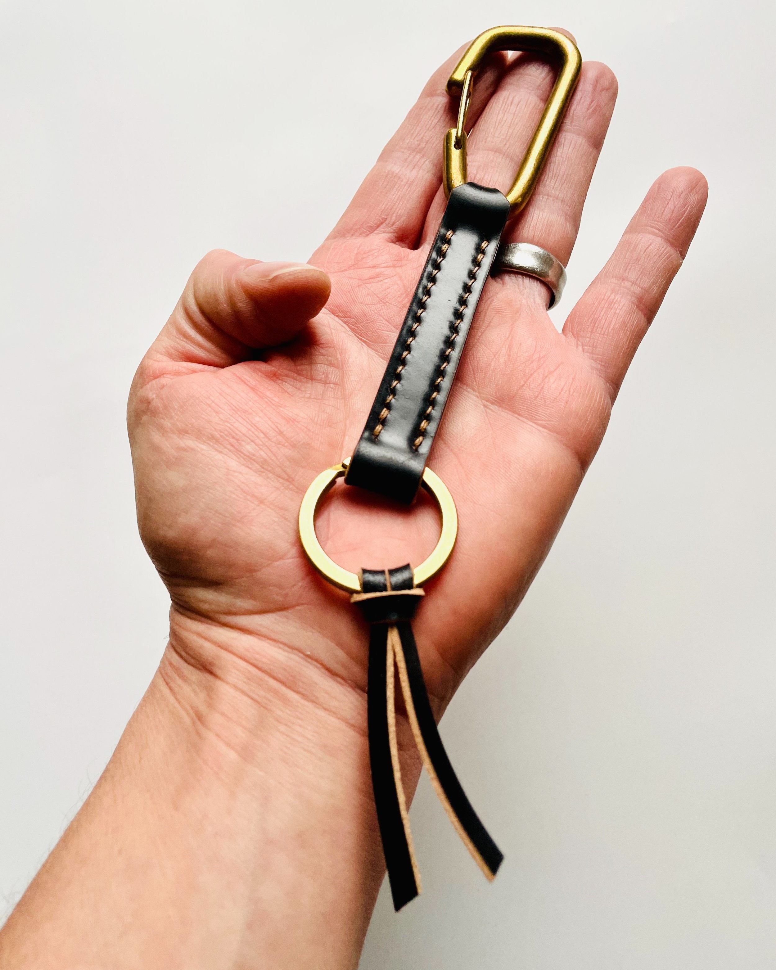 Japanese Brass Carabiner with Shell Cordovan leather and keyring