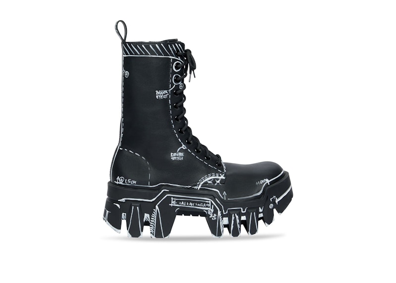 Balenciaga Bulldozer Laceup Boot Black Outline Calfskin Men's