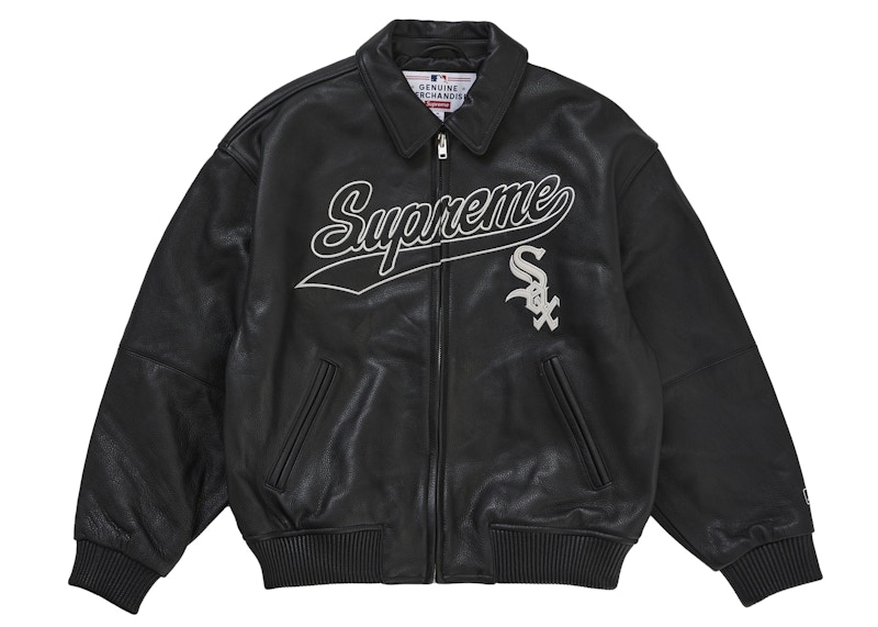 Supreme Chicago White Sox Leather Varsity Jacket Black Men's