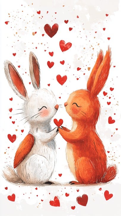 Free Loving Bunny Pair Image - Bunnies, Love, Hearts | Download at