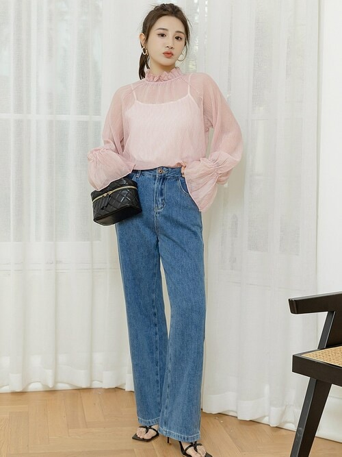 セール】レディース シースルーフリルハイネックブラウス（シャツ