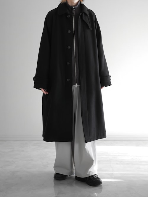 Super 120's Lamb wool Combination Long Balmacaan Coat - Super120's