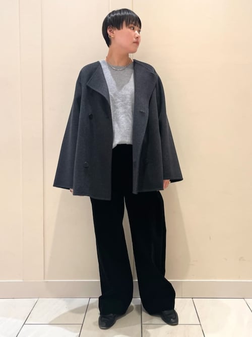 ウールダブルフェイス カラーレス ショートトレンチコート（ノーカラー