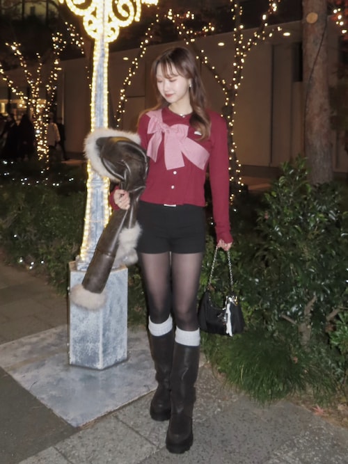 CRANK（クランク）の「リボンタイドニットカーディガン_ワイン