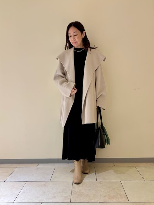 セール】共ベルト付きビックカラーミディ丈コート（ステンカラーコート