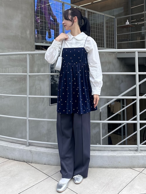 セール】《セットアップ対応》ベロアドット刺繍キャミブラウス