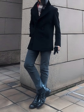BURBERRY BLACK LABELのピーコートを使ったメンズ人気ファッション