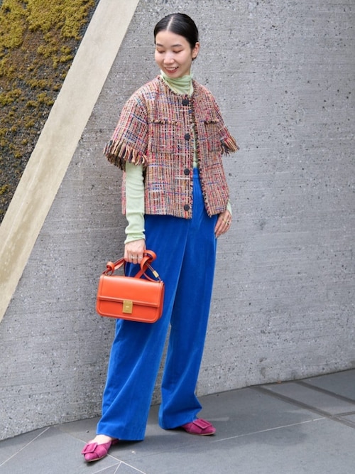 セール】マルチツイード ラウンドカラージャケット（ノーカラー