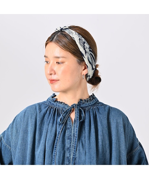 45R 45プチデニムのカットワーク刺繍スモックブラウス(重) 45R 45