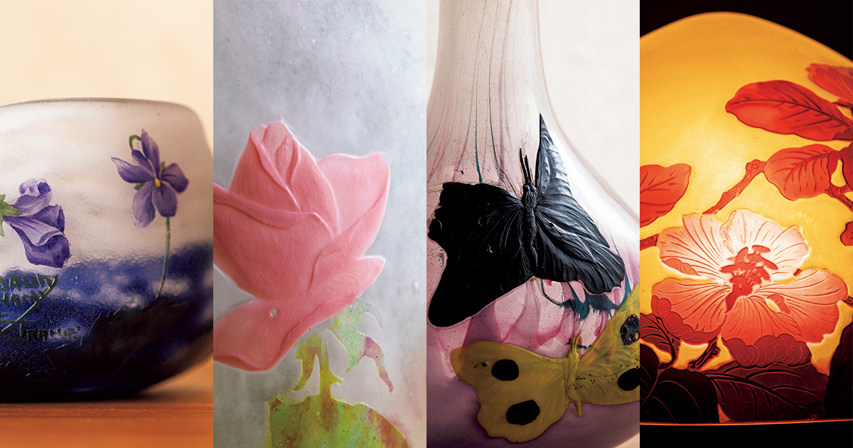 アールヌーボー ガラス作品 花器 インテリア 自然をモチーフにした