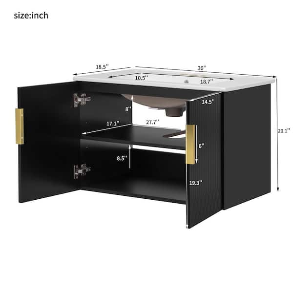 Virubi Floating 30 in. W Single Sink Black Vintage Bath Vanity