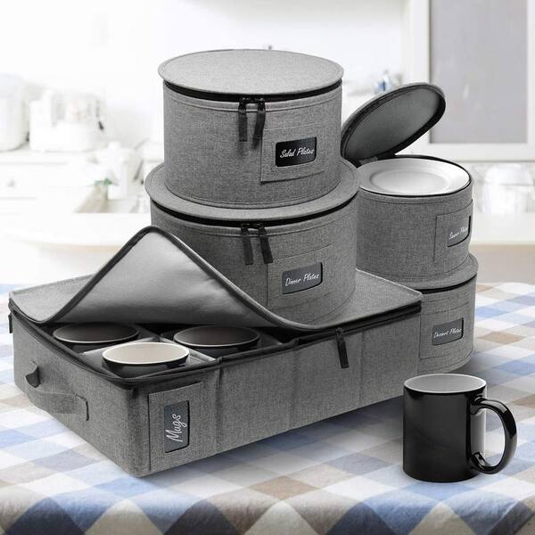Sorbus Cup and Plate Storage Organizer Gray Polyester Dinnerware