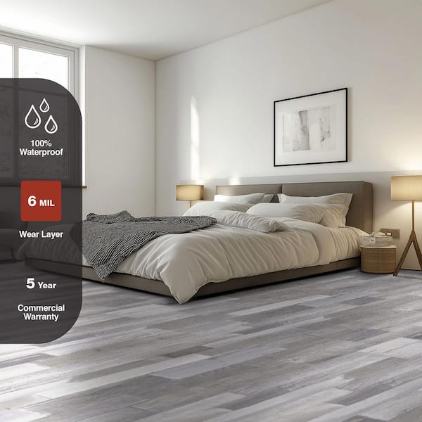 TrafficMaster Skyland 6 MIL x 6 in. W x 36 in. Whitewashed Gray