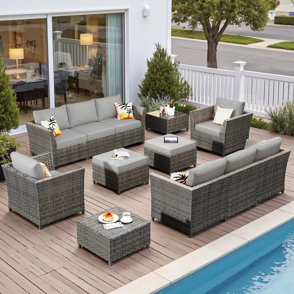 XIZZI Jasmine 12-Piece Wicker Outdoor Sectional Set with Dark Gray
