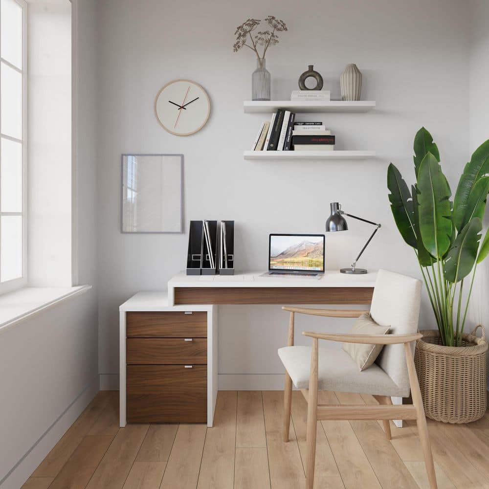 Nexera Liber-T 47.75 in. W Rectangular White Melamine and Walnut