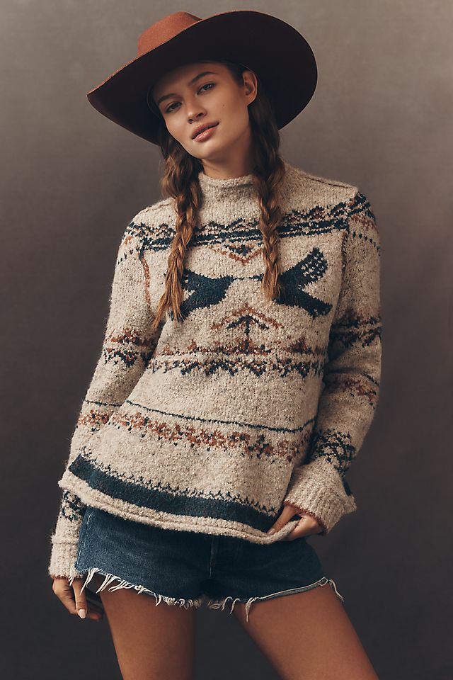 Pilcro Long-Sleeve Mock-Neck Bird Sweater | Anthropologie