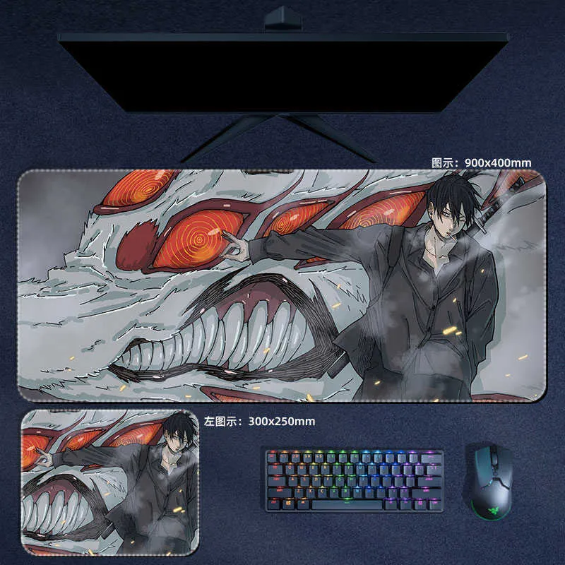 Chainsaw Man Anime Mouse Pad Large, Black Rubber Wrist Rest With
