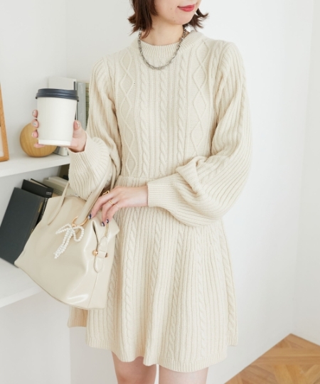 ケーブル編みフレアニットワンピース/MAJESTIC LEGON(マジェスティック