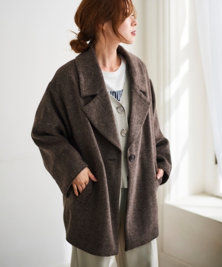 WEB限定アイテム》ヘリンボーンミドルコート/le.coeur blanc(ルクール