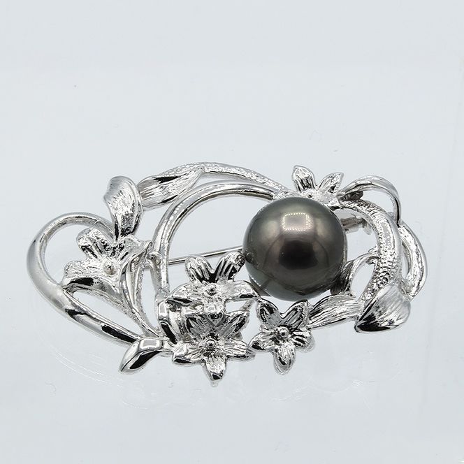 ブラックパール ブローチ 11mm SV925 黒真珠 タヒチ産 (25136