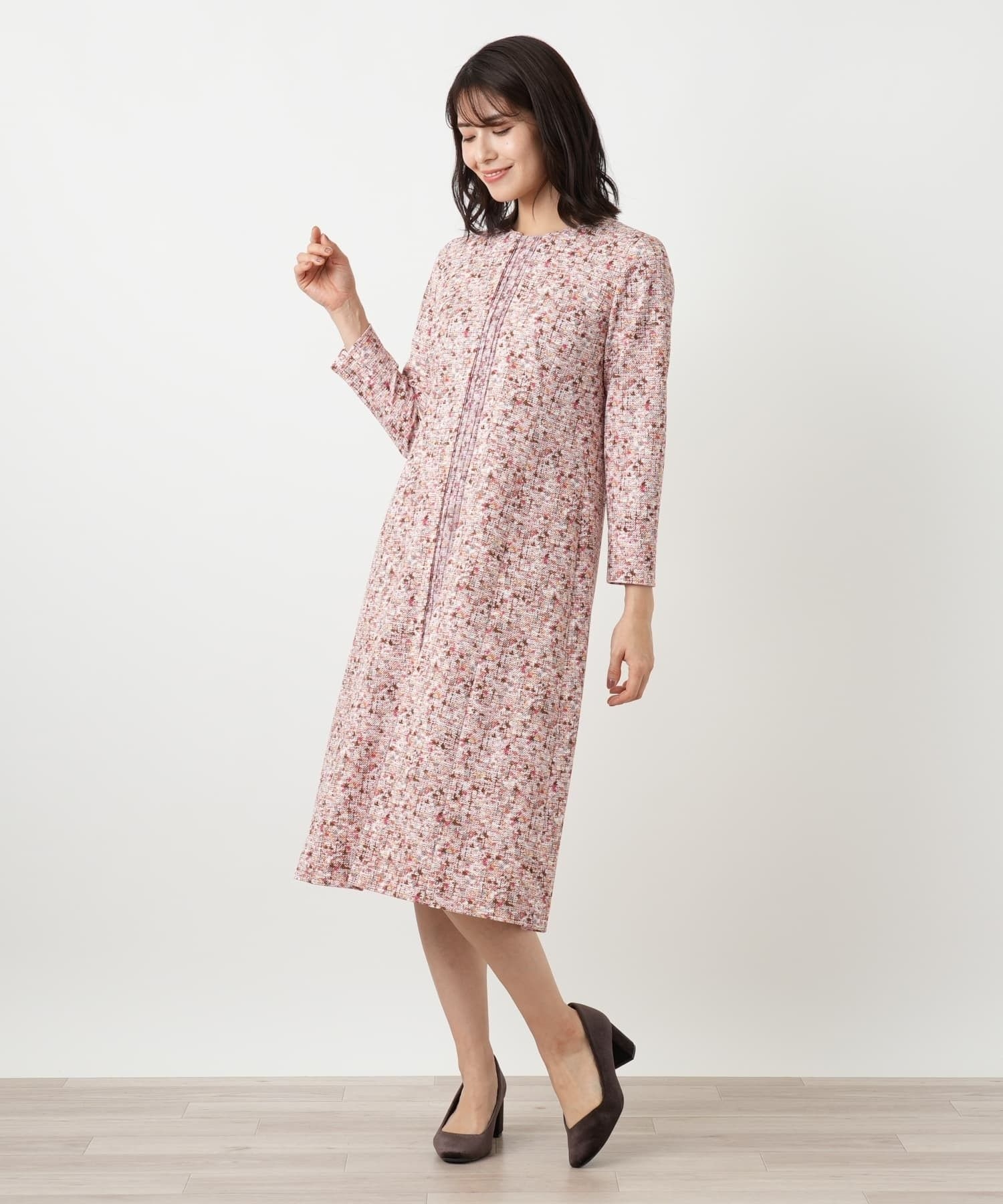 洗える異素材切替ミックスカラーワンピース【Leilian WHITE LABEL