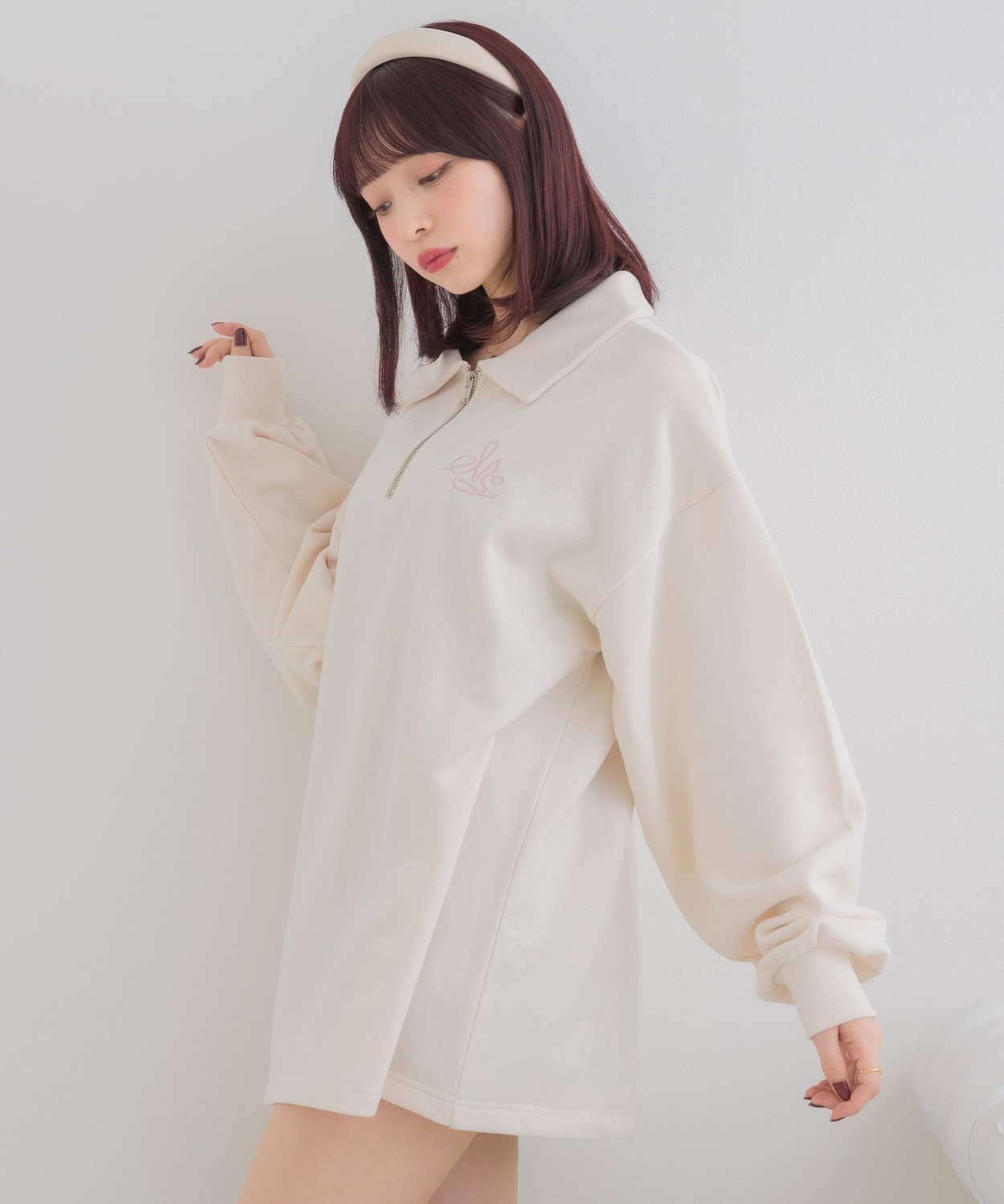 ハーフZIP胸刺繍BIGトレーナー|ems excite | RETRO GIRL ONLINE STORE