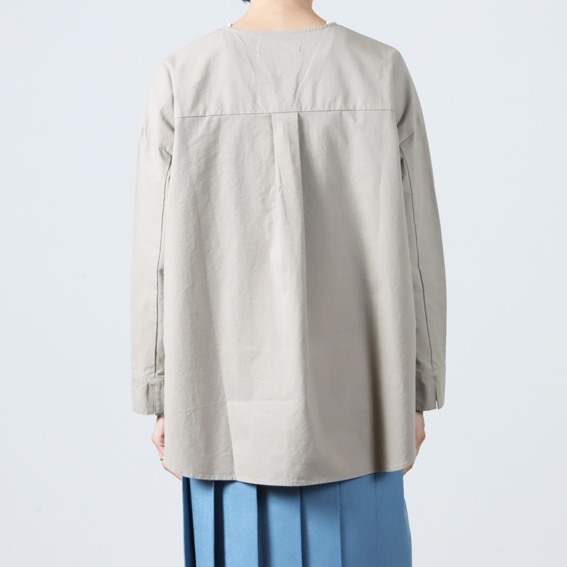 evameva (エヴァムエヴァ) cotton no collar shirt / コットンノー