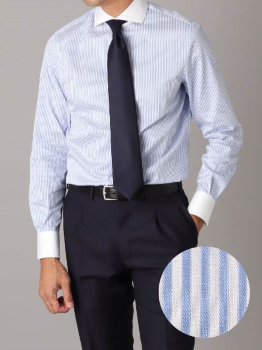 Horizontal ツイル クレリック｜ブルーストライプ（スリムフィット