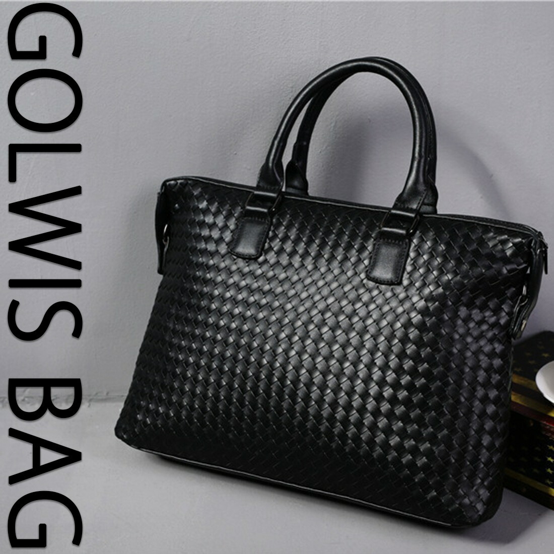 2WAY レザー ビジネスバッグ ブリーフケース 編み 編み込み メンズ