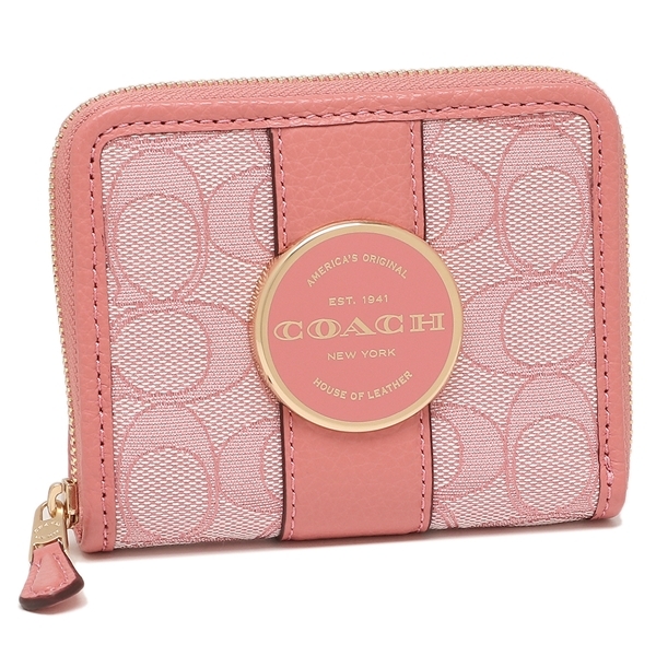 コーチ アウトレット 二つ折り財布 シグネチャー ミニ財布 ピンク