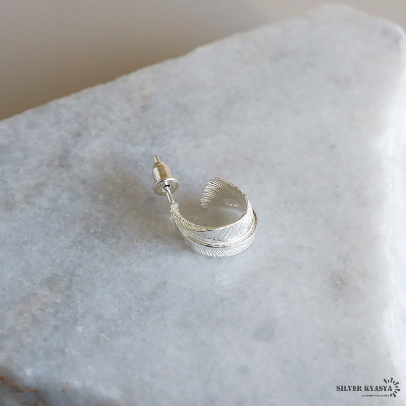 シルバー925 シルバー フェザーピアス C型フープ 羽根 イーグル フープ