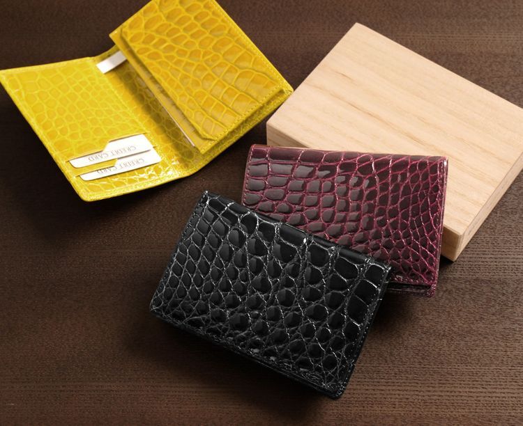 クロコダイル 名刺入れ メンズ カードケース シャイニング加工 一枚革