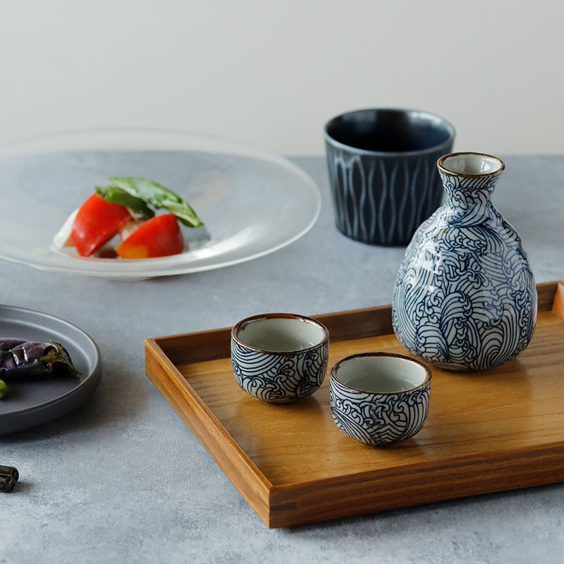 箱入り 酒器セット 徳利2合・盃×2 染付荒波 徳利 とっくり お猪口