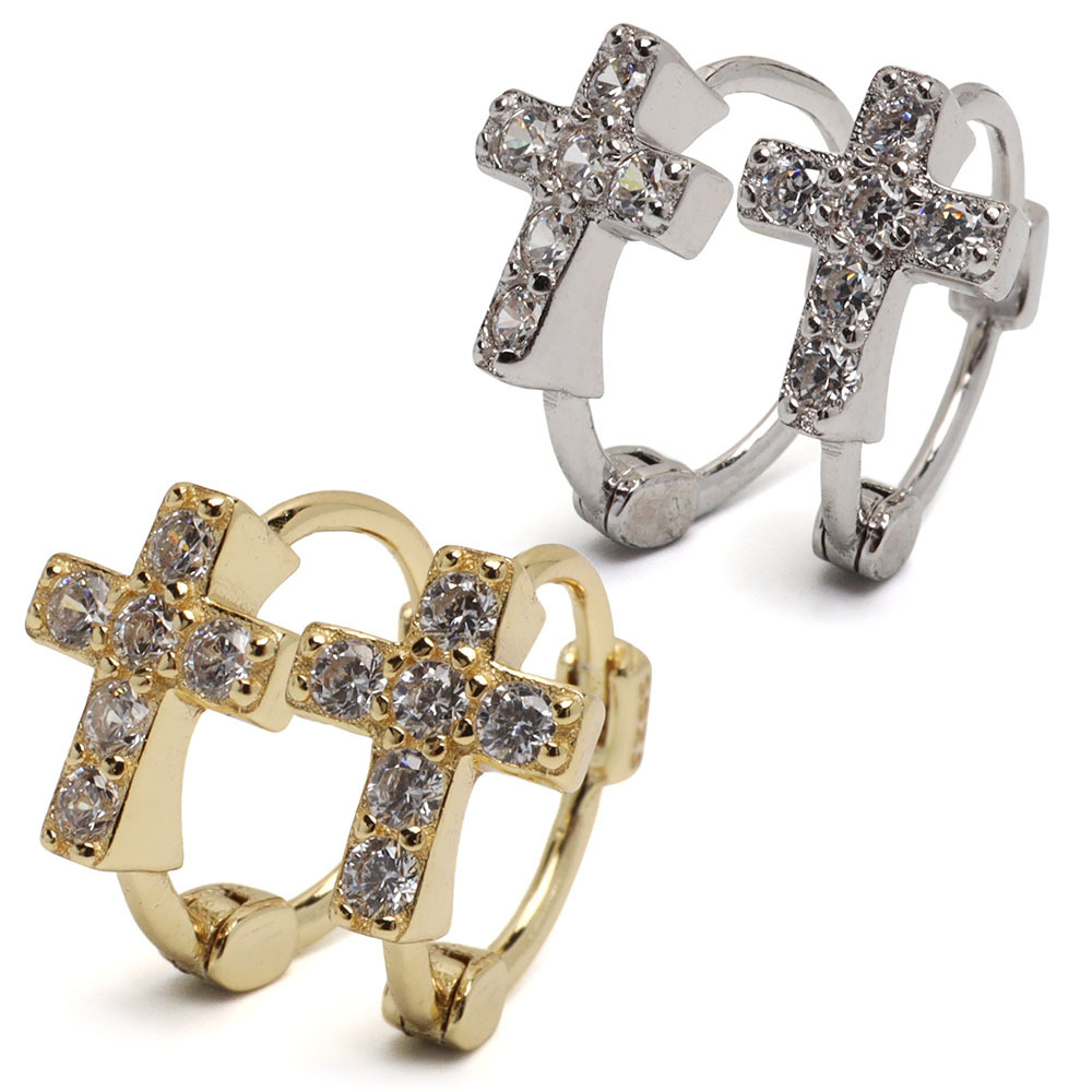 シルバー925 クロスピアス フープピアス ストーンピアス ゴールド