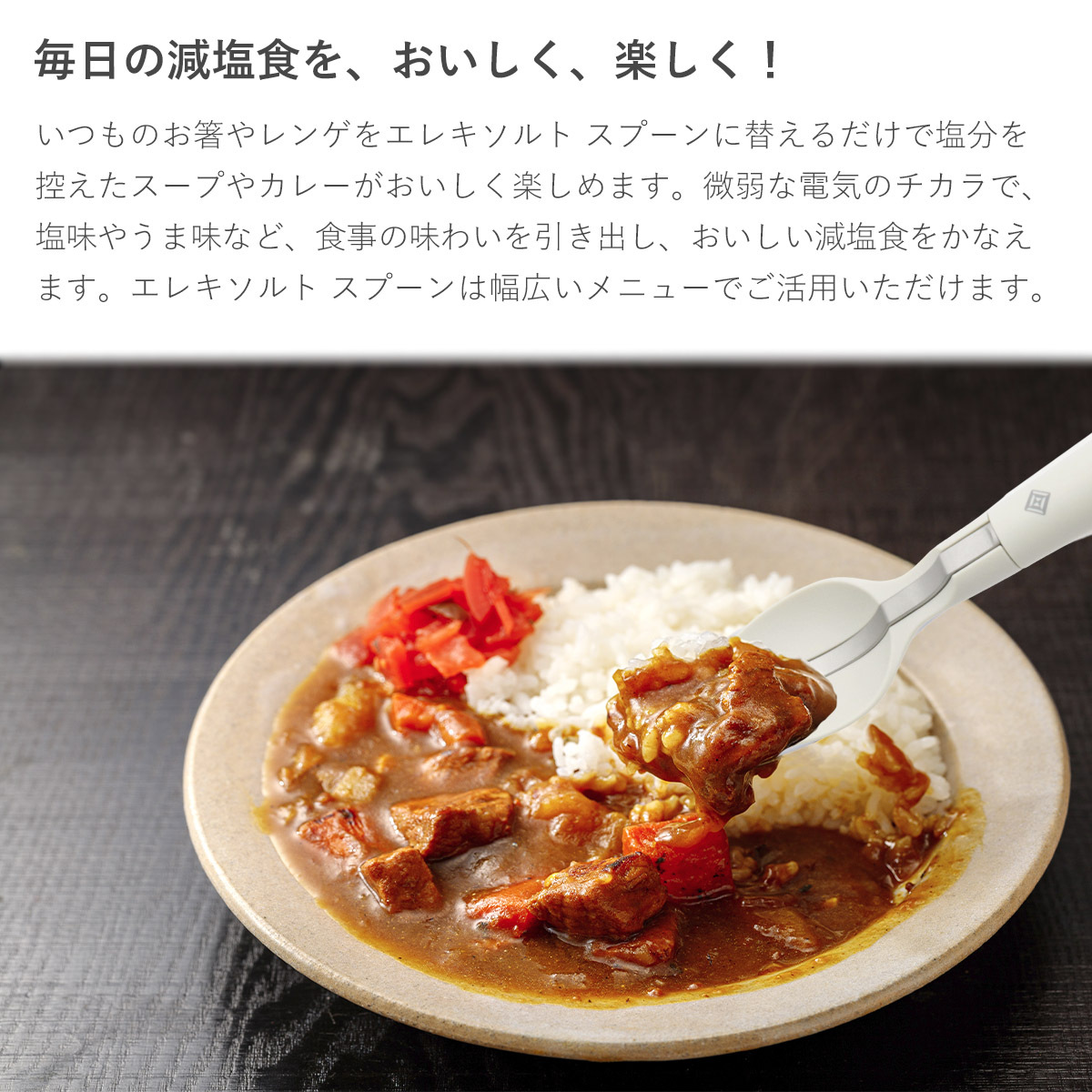 おいしいの、新しいかなえ方 キリン エレキソルト スプーン 減塩食品