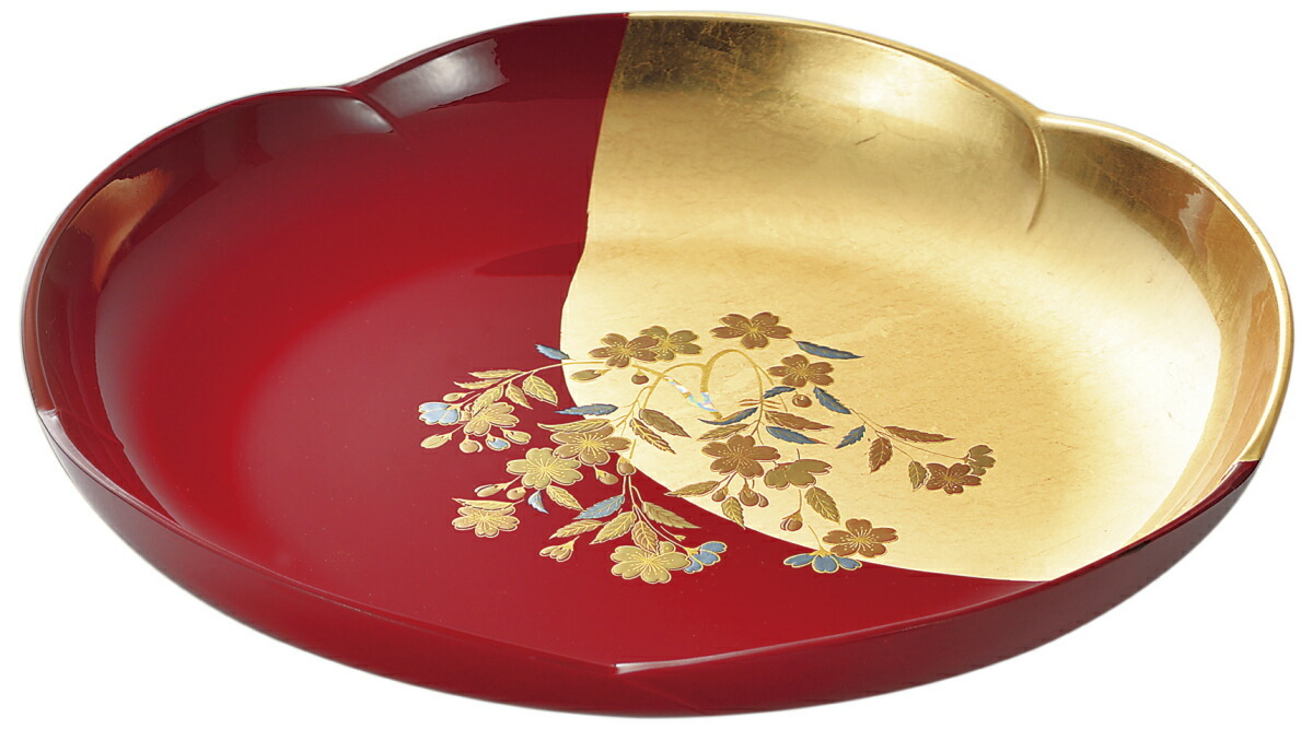 送料無料】 山中漆器 さくら 9.0盛鉢（金沢箔 工芸品 菓子 漆器 蒔絵