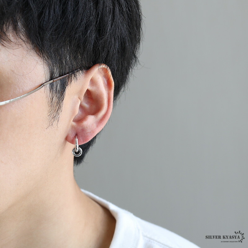 シルバー925素材 フープピアス シルバー silver メンズ S925 波
