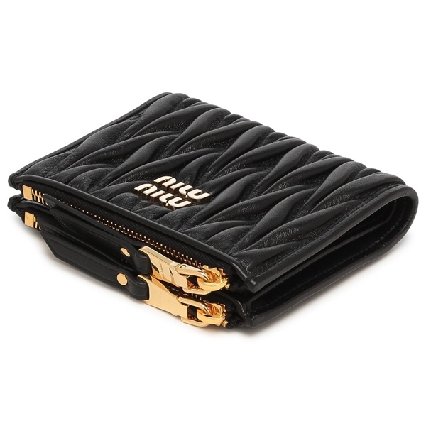ミュウミュウ 二つ折り財布 マテラッセ ブラック ゴールド レディース