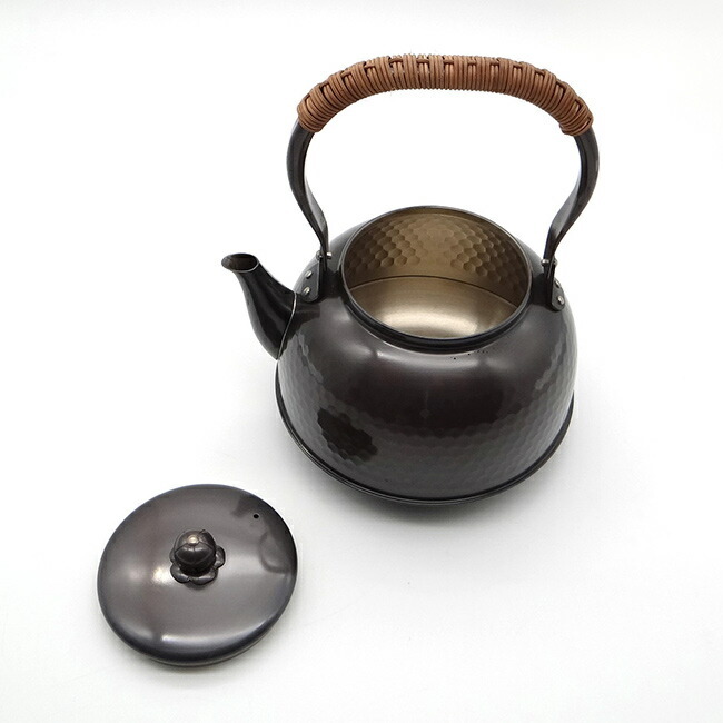 新光堂 COPPER100 純銅 黒銅仕上げ 鎚目湯沸し 2.3L[新光金属 銅製