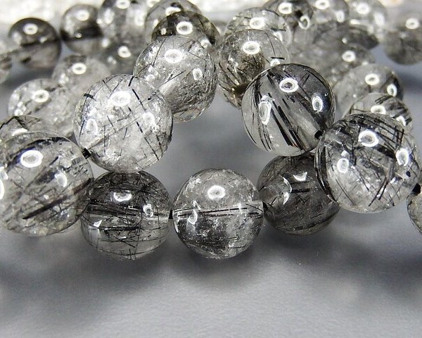 大玉針多めブラックルチルクォーツ約13.5mm天然石数珠ブレスレット仕事