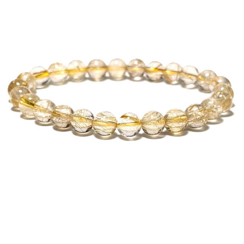 透明感抜群】ゴールド ルチルクォーツ ブレスレット 7ミリ 金針水晶の