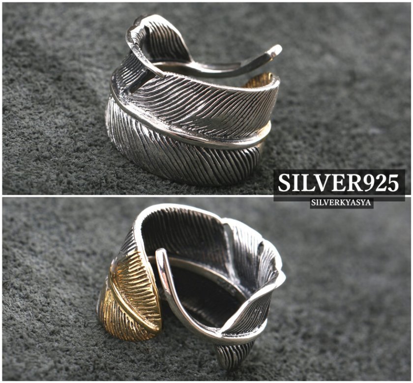 シルバー925 特大先金フェザーリング 925 イーグル 指輪 シルバー