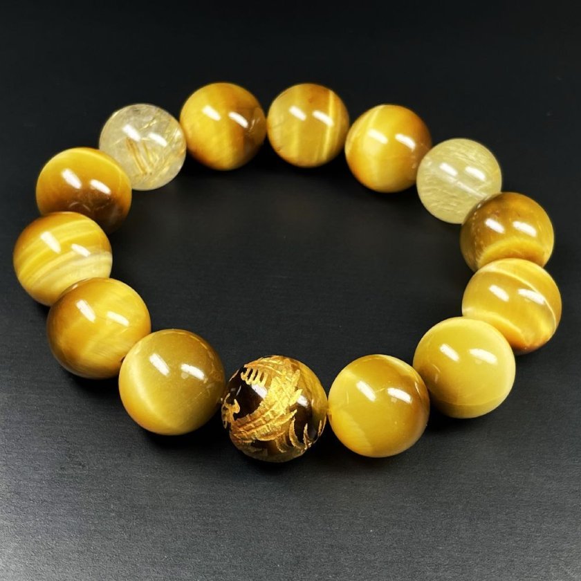 財運を招き寄せる数珠］風水神 皇帝龍 タイガーアイ ゴールデン