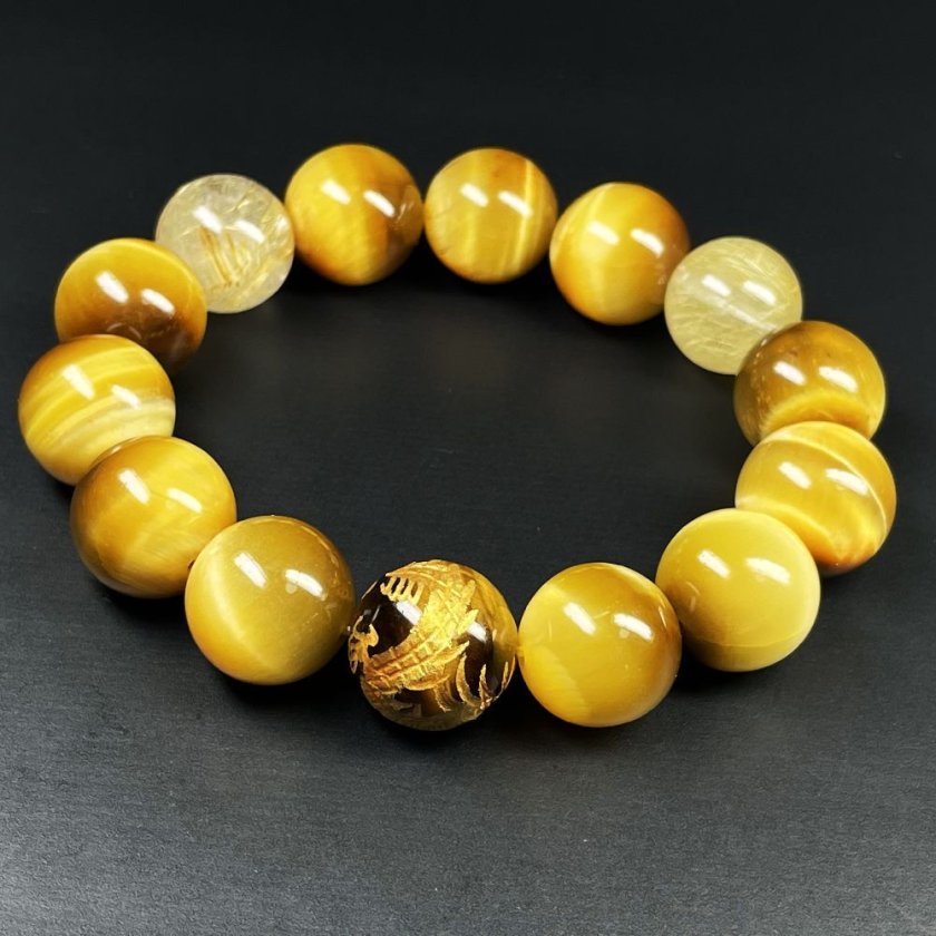 財運を招き寄せる数珠］風水神 皇帝龍 タイガーアイ ゴールデン