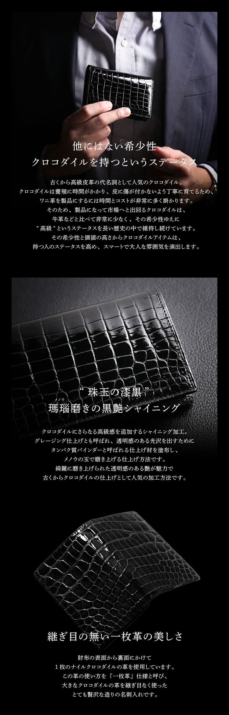 クロコダイル 名刺入れ メンズ カードケース シャイニング加工 一枚革