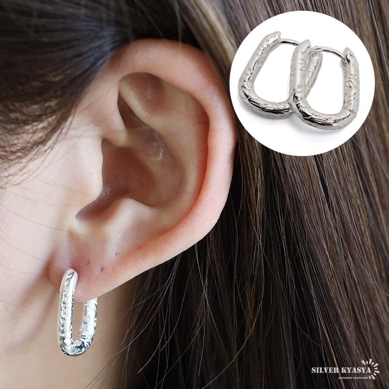シルバー925 唐草 フープピアス オーバルピアス シルバーピアス