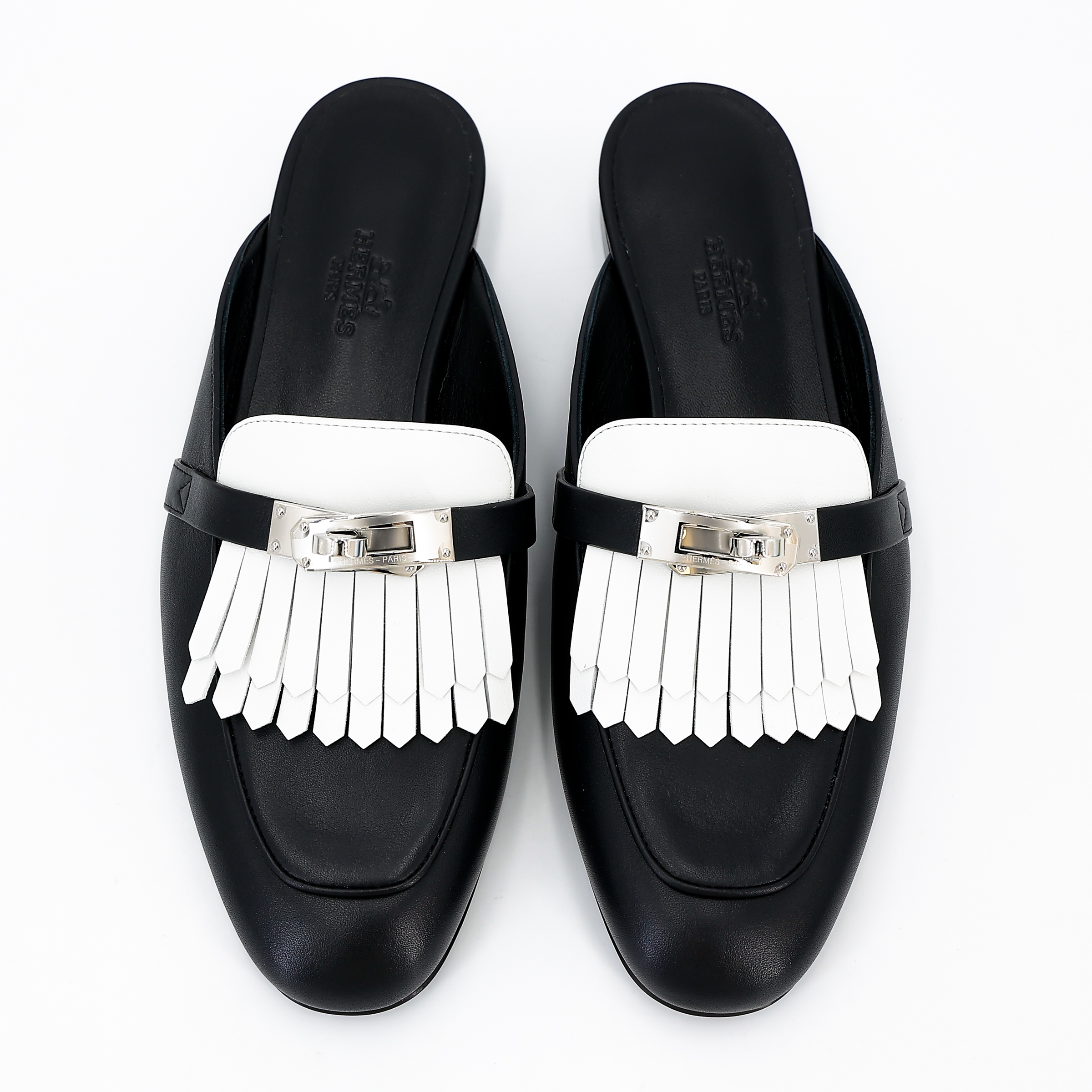 ランク N 新品 HERMÈS エルメス ミュール オズ ブラック (89) ホワイト