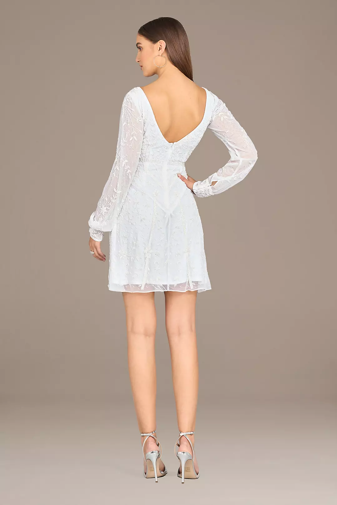 Lara Heidi V-Neck Beaded Long Sleeve Short Dress | David's Bridal
